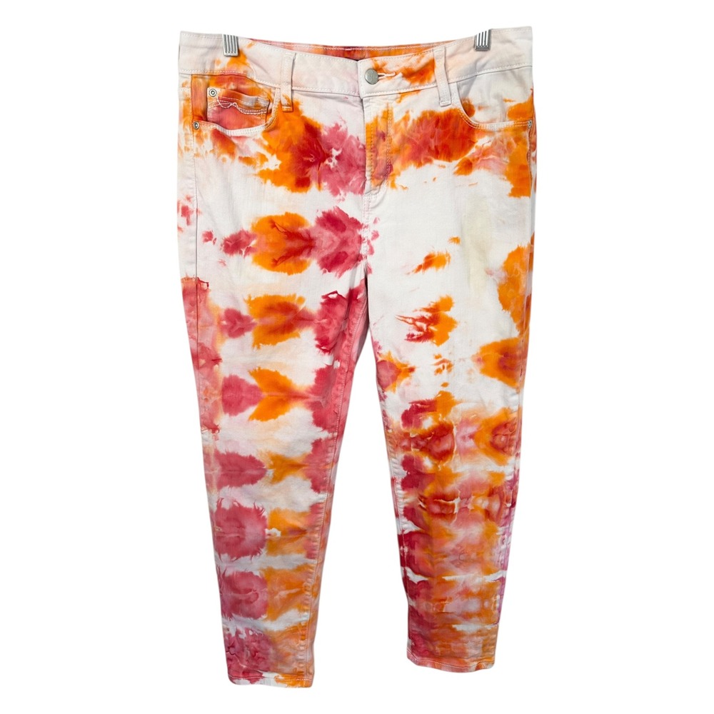 NYDJ Size 12 Jeans Cropped Ankle Handmade Tie Dye Orange Pink‎ Mid Rise 721